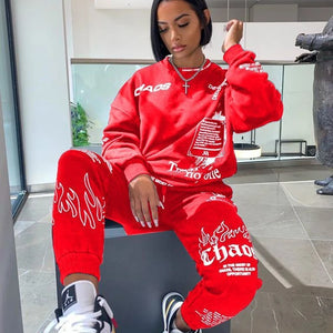 Women Outfit Letter Print Loose 2 Two Piece Set Streetwear Tracksuit Sweatshirt Joggers Pants Matching Ensemble Femme 2 pieces