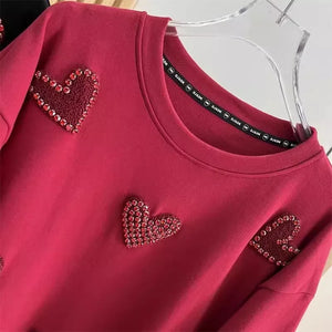 Plus Size 3D Love Towel Embroidery Women T-shirts 150kg XL-4XL Stamping Diamonds Female Tee 2024 Summer New Short Sleeve Top Y2k