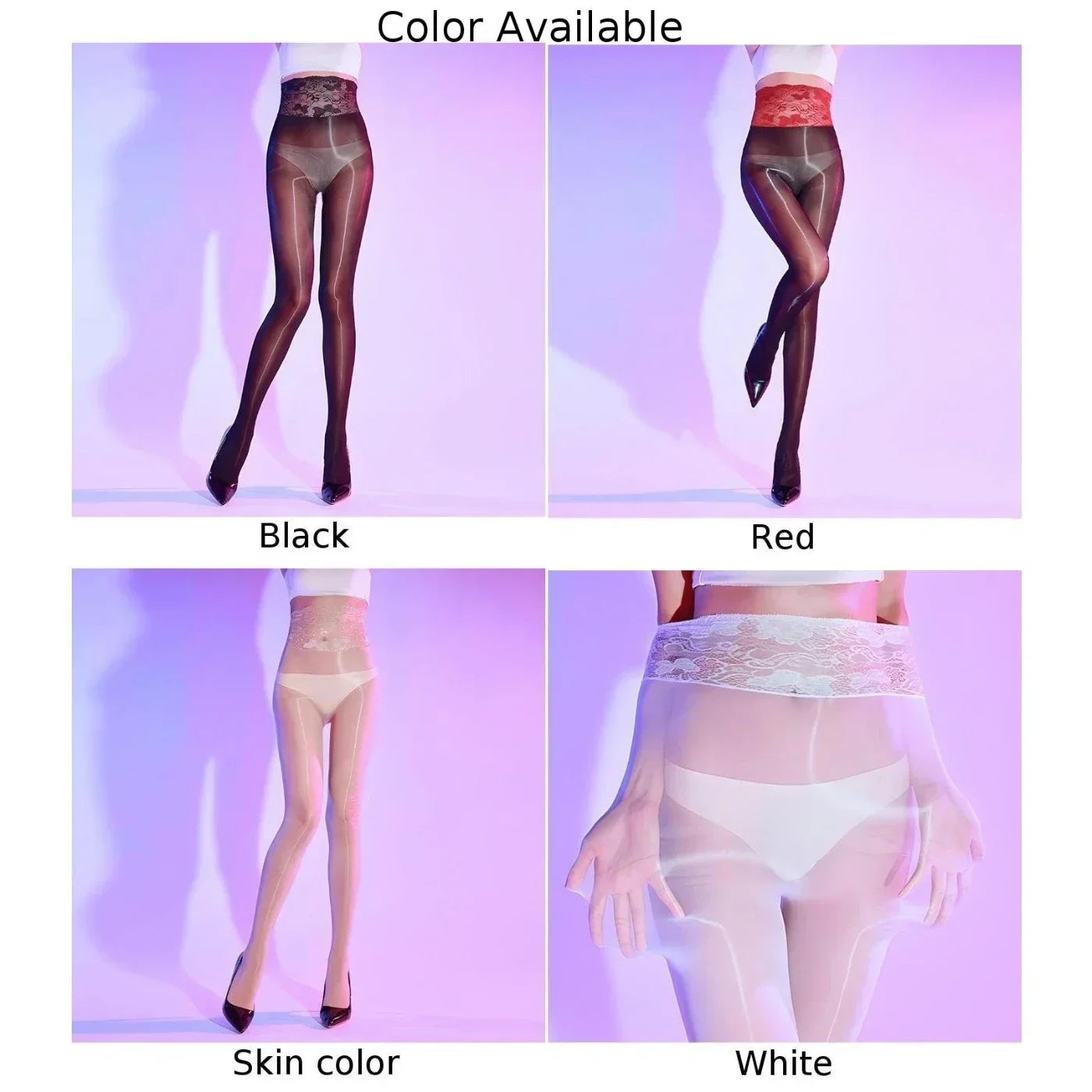 Sexy Lingerie Women Pantyhose Lace Highwaist Stocking Oil Shiny Ultra-Thin Sheer