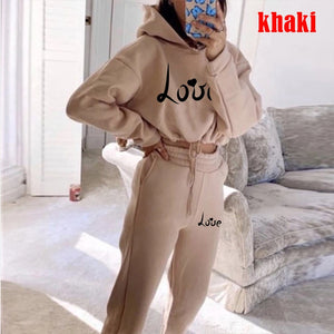 Womens Love Print Hoodie + Sweatpants 2-piece Sweat Suits Tracksuits Jogging Sports Suits Baseball Uniforms Track Suits Jogger