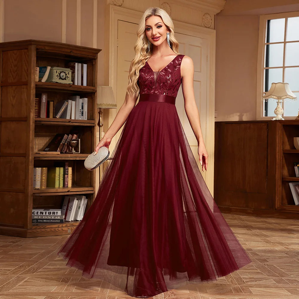 iDress Sexy Prom Bridesmaid Dresses for Women Elegant Mesh Birthday Evening Party Dress Woman Maxi Sequin Summer Dress Vestidos