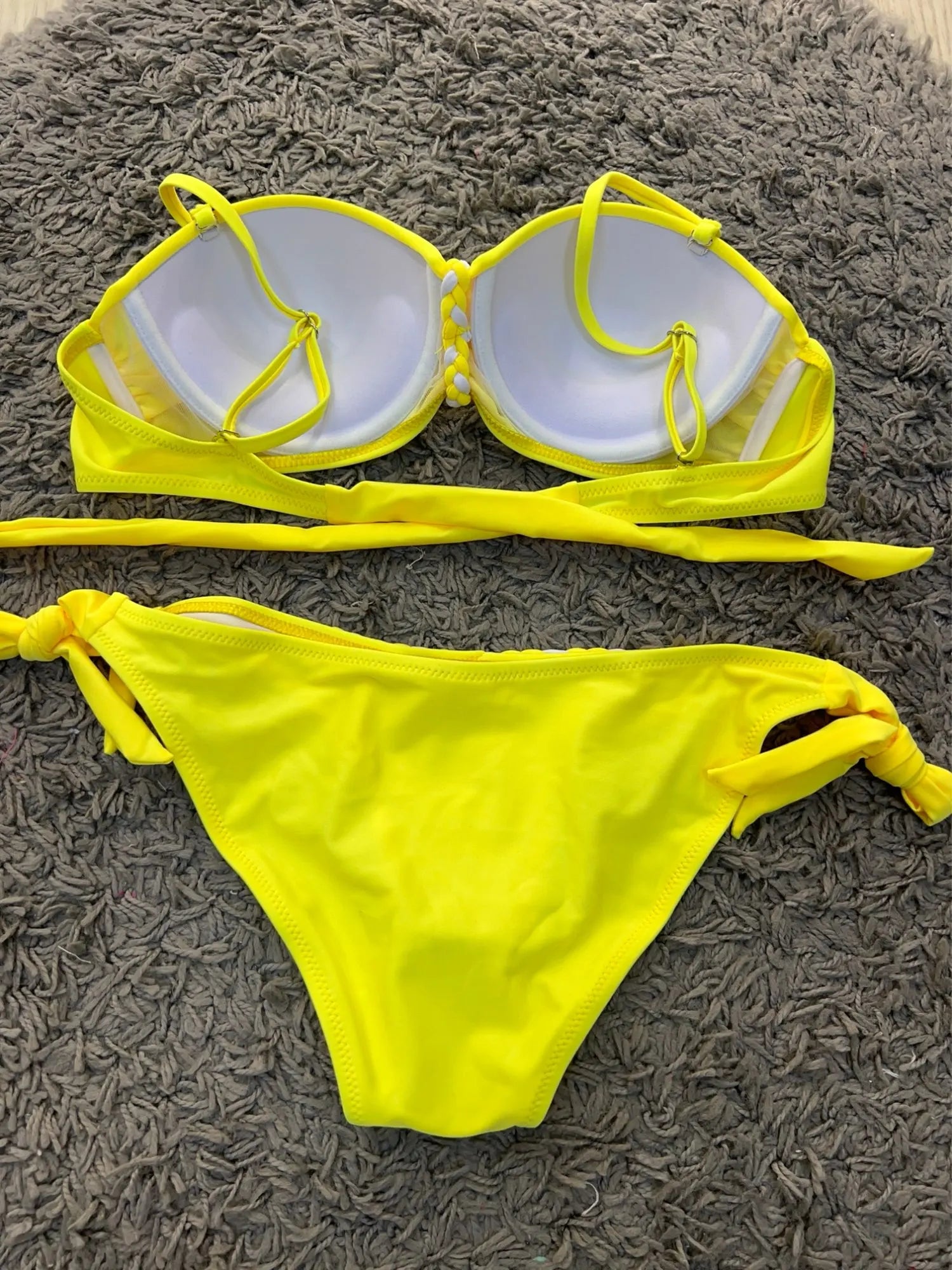 Yellow Backless Bandeau Swimwear Bikini Brazilian 2024 Push Up Bikinis Set Women Sexy Solid Swimsuit Bathing Suits 3XL