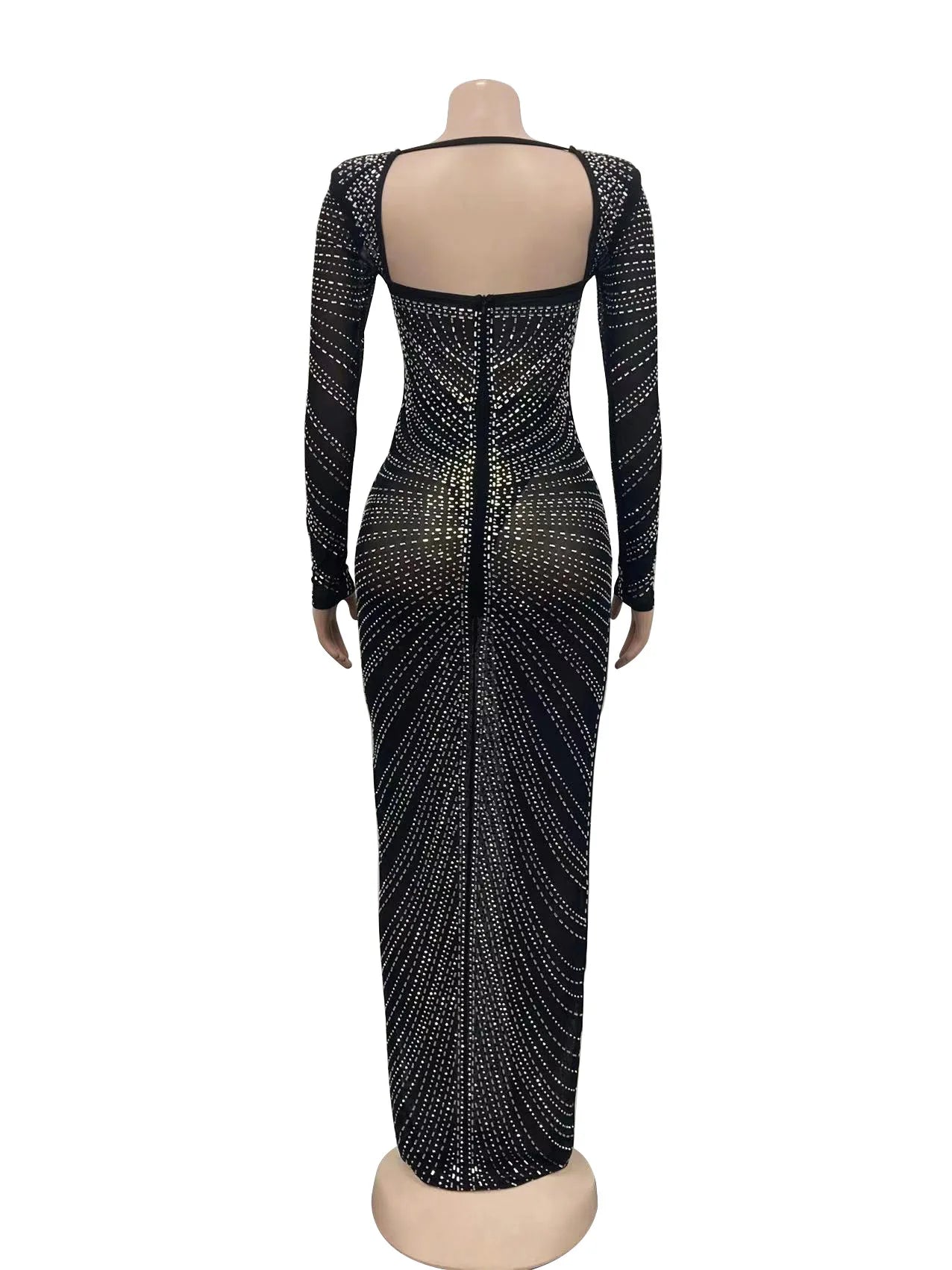 Mozision Glitter Mesh See Through Party Maxi Dress For Women Fashion Full Sleeve Bodycon Sexy Club Long Evening Dress Vestido