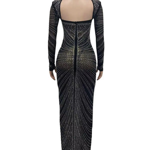 Mozision Glitter Mesh See Through Party Maxi Dress For Women Fashion Full Sleeve Bodycon Sexy Club Long Evening Dress Vestido