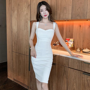 Sweet Fashion Slash Neck Long Dress Sexy Office Lady Straps Slim Medium Dress Elegant Women 2023 New Sweet Spice Girls 4CWT