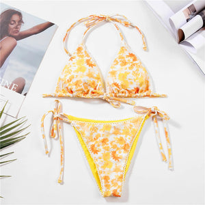 Sexy Triangle Bandage Bikinis Sexy String Adjust Swimwear Women Bath Suit Triangle Cup Bikini Sets Thong Halter Micro Swimsuit