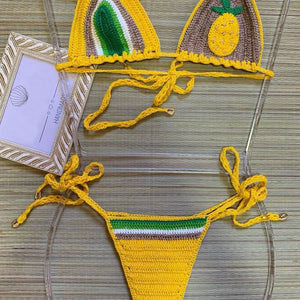 2024 Crochet Handmade Bikini Sets Sexy String Brazil Bathing Suit Swimsuit  Swimwear Boho Beachwear For Women Vacation Outfit