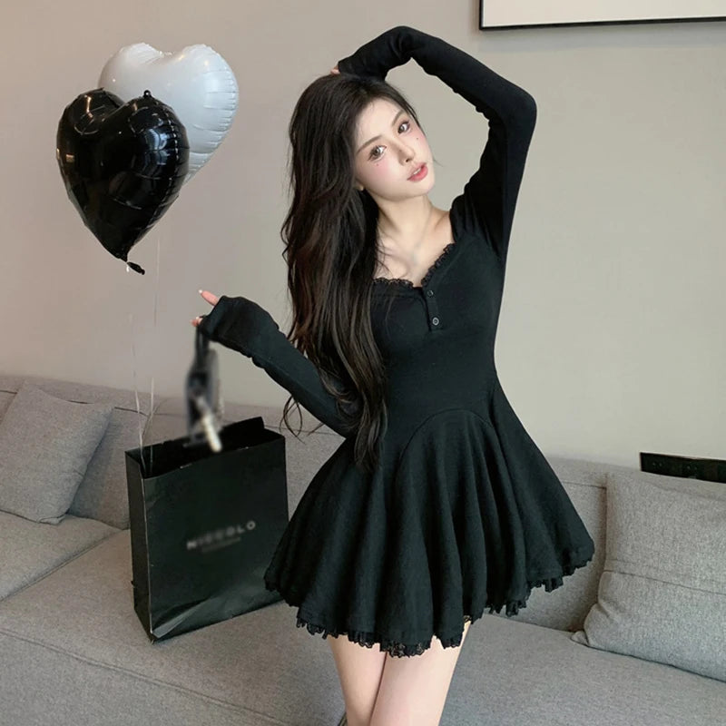 Sexy Korean Dress French Style Waist Closed Long Sleeve Collarbone Exp Global Fashions GC Sexy Korean Dress French Style Waist Closed Long Sleeve Collarbone Exp Global Fashions GC