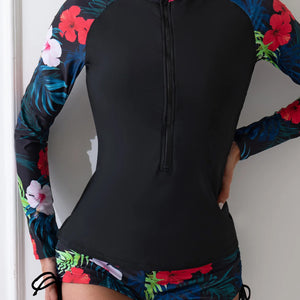 2024 New Long Sleeve Swimwear Zipper Two Piece Bikinis Print Surfing Separate Swimsuit Swimming Suits High Neck Bathing Suit