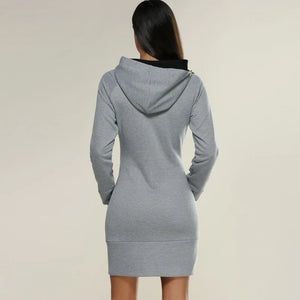 Fashion Sweatshirt Dresses for Women Pocket Hooded Casual Dress Solid Color Long Sleeve Mini Dress