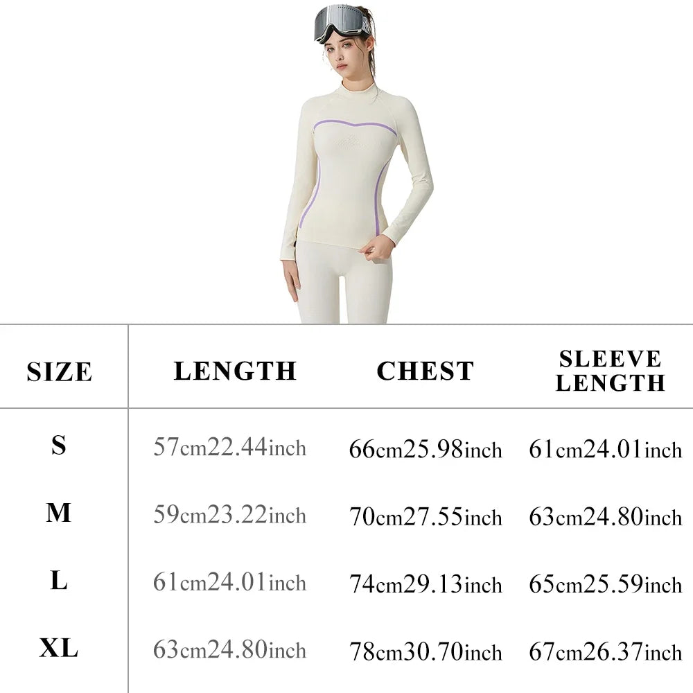 OhSunny Skiing Underwear Set Woman Base Layer Thermal Sets Winter Lightweight Warm Slim Athletic Stretchy Top Pants Lingerie