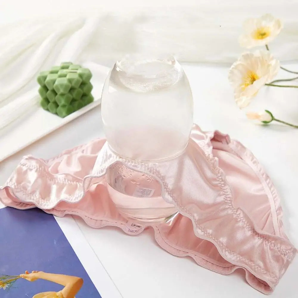 Fashion Low Waist Satin Silk Panties Solid Color Underpants Ruffles Briefs Underwear Women Lingeries Women's Panties Girl