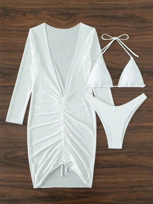 Three Piece Bathing Suit Sexy Bikini with Cover Up Swim Dress Summer Beachwear 2024 New Summer Swimsuit Three Piece Swimwear