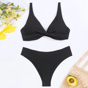 Women's Cross Bandage Bikinis Sets Sexy Push-Up Tankini Swimsuits High Waist Solid Color Swimwears 2024 Maillot De Bain Femme