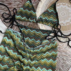 Women Swimsuit Color Wave Knitted Bikini Skirt Three-Piece Set Split Swimsuit Bikini