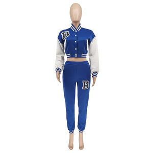 Patchwork Letter Printing Joggers Leisure Two-Piece Set Women's Sports Training Jogging Uniform Baseball Uniform Suit