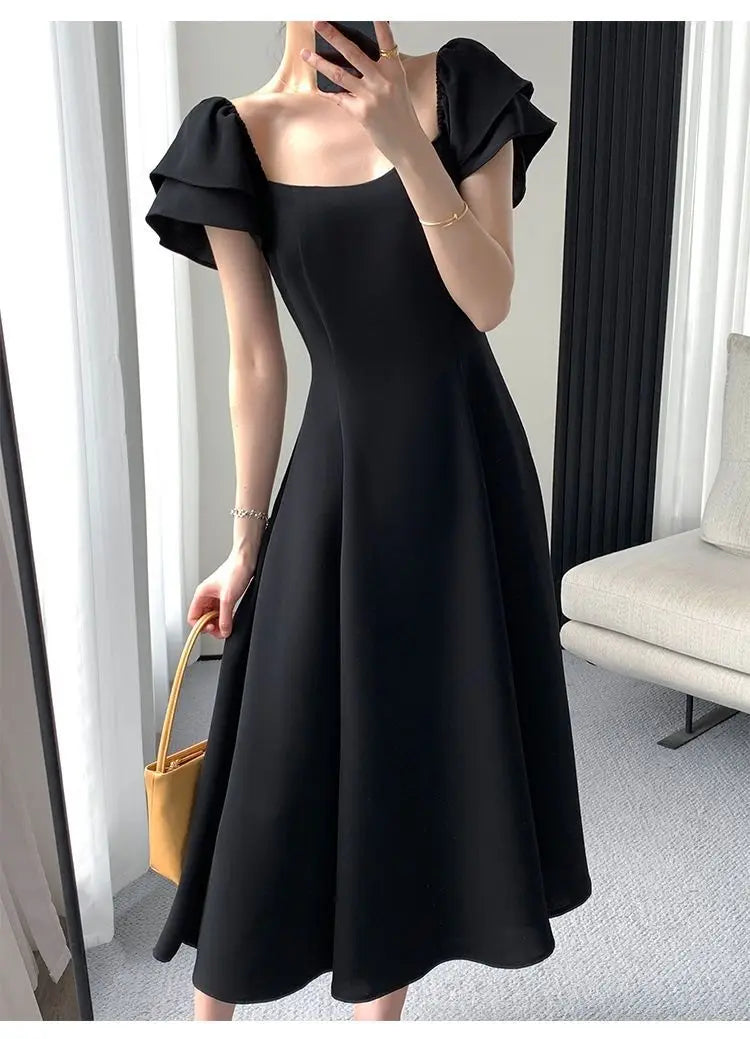 Summer New Preppy Style Black Waist A-line Dress Lady Short Sleeve Elegant Fashion Vestidos Women Temperament Dresses Robe Femme Black / XXL Summer New Preppy Style Black Waist A-line Dress Lady Short Sleeve Elegant Fashion Vestidos Women Temperament Dresses Robe Femme Black / XXL