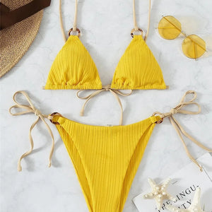 Sexy String Lace-up Micro Triangle Bikinis Set Mini Thong Swimsuits Women Swimwear Bathing Suit Bikini Tanga Mujer Biquinis Swim