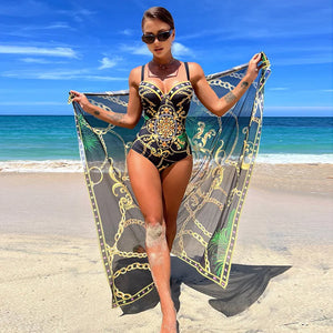 2023 New 2PC Push Up Women Bikini Set Skirt Floral Printed Bikinis Strappy Bandage Swimwear Brazilian Biquini Bathing Suit