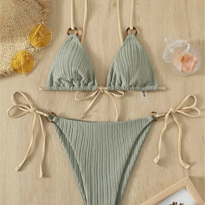 Sexy String Lace-up Micro Triangle Bikinis Set Mini Thong Swimsuits Women Swimwear Bathing Suit Bikini Tanga Mujer Biquinis Swim