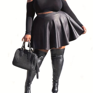 Fall winter new style Plus Size Sexy Solid Color PU Leather Umbrella Skirt