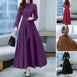 ZANZEA Autumn Women Fashion Party Dress Long Sleeve A-line Long Sundress Solid Holiday Maxi Dresses Vestidos Femme Vintage Robe