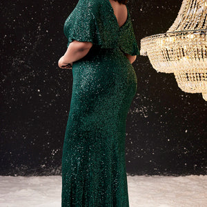 Elegant Evening Dress for Plus Size Prom Dress Green Mermaid V Neck Sequins Cocktail Party Bodycon Long Maxi Dress 2024