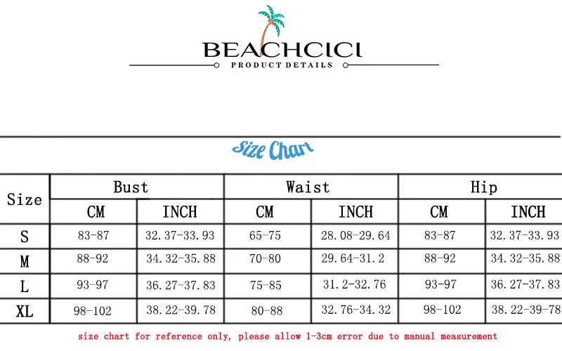 BEACHCICI Women Three Piece Bikini Summer Sexy Solid V Neck Suspender Pleated Hip Covering Thong Beach Vacation Swimsuit