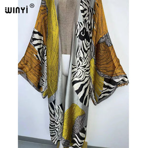 WINYI 2022 Summer Women Cardigan stitch Cocktail sexy Boho Maxi African Holiday Batwing Sleeve Silk feeling Robe kimono kaftan