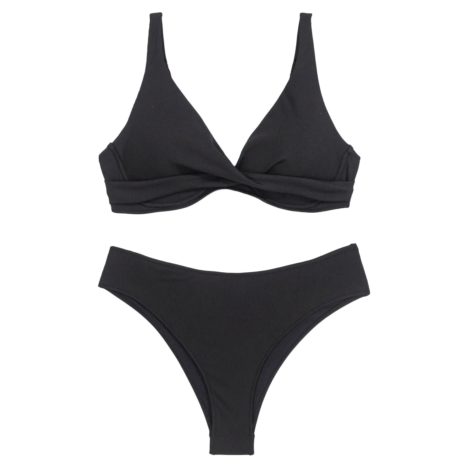 Women's Cross Bandage Bikinis Sets Sexy Push-Up Tankini Swimsuits High Waist Solid Color Swimwears 2024 Maillot De Bain Femme