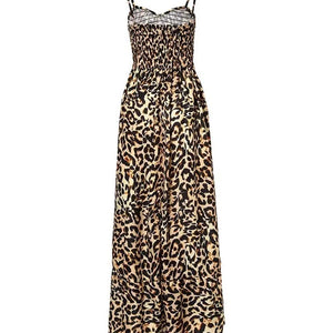 Summer new leopard print camisole V-neck dress high waisted skirt sexy temperament  long skirt women's clothing plus size