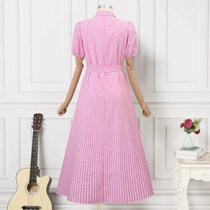 Plus Size 5XL VONDA Women Fashion Shirt Dress 2024 Summer Short Sleeve Casual Midi Sundress Elegant Loose Stripe Vestidos Belted