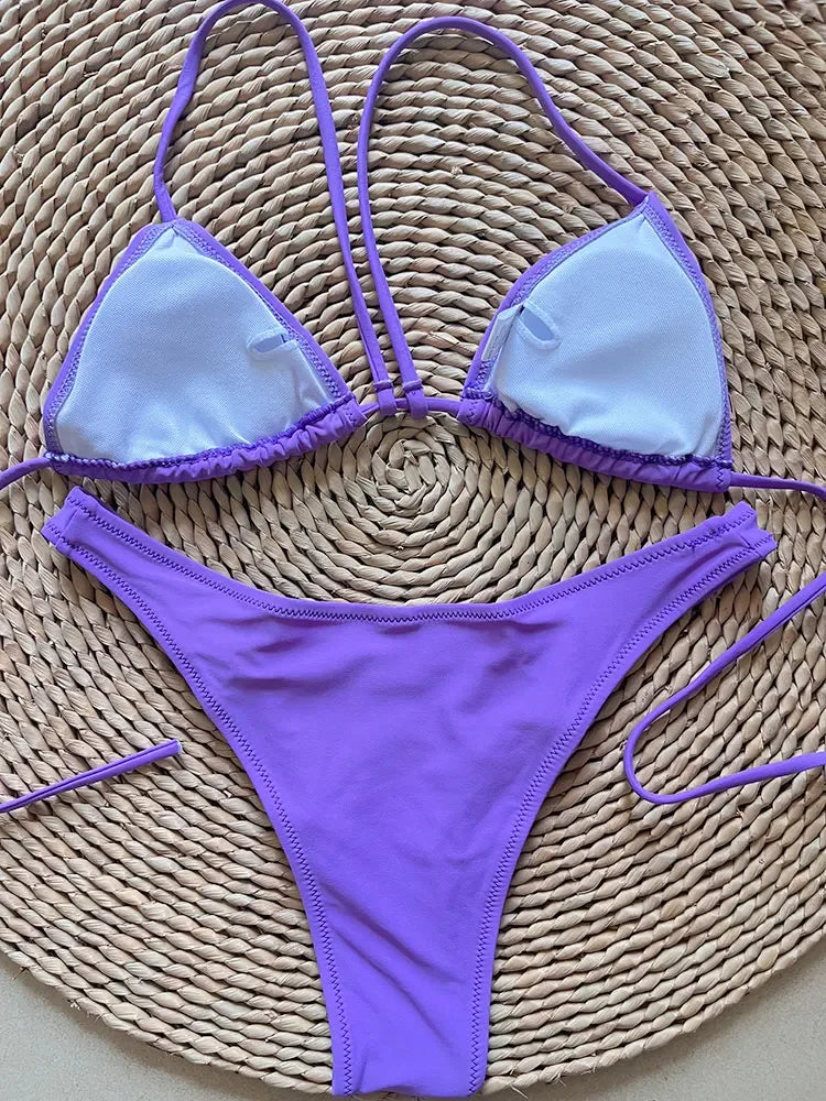 Micro Brazilian Mini Bikini Set Swimming Suits Pads Bikinis 2024 Push Up Bathing Suits Coffee String Swimwear Women Swimsuit