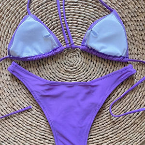 Micro Brazilian Mini Bikini Set Swimming Suits Pads Bikinis 2024 Push Up Bathing Suits Coffee String Swimwear Women Swimsuit