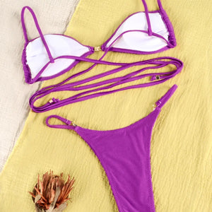 Solid Micro Bikini Sexy Swimwear Women'S Swimsuit With Ties Thongs Bathing Suits Solid Color Beachwear Summer Brazilian Biquini