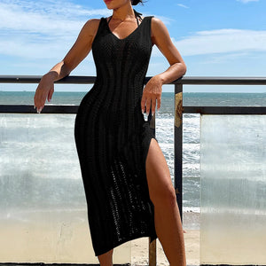 Summer Knitted Beach Dress Women Elegant Fashion Long Dresses Summer Slim Bohemian Holiday Outfits 2024 Beachwear Cover Ups