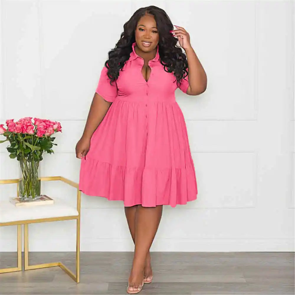 Wmstar Plus Size Summer Dresses Women's Clothing Solid Elegant Casual Cute Ball Gown Shirts Mini Dress Wholesale Dropshipping