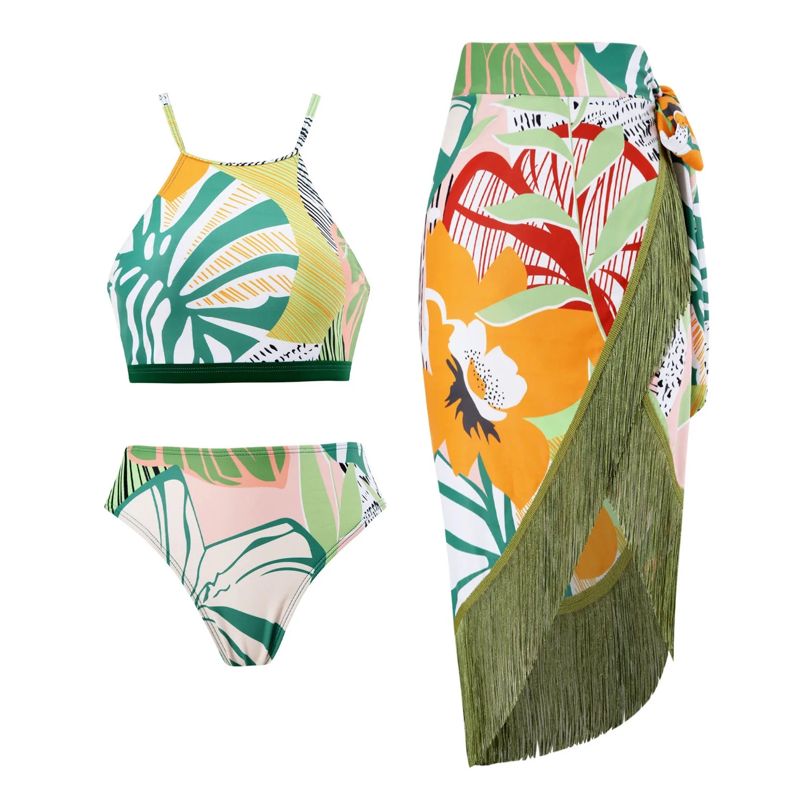 2023 New Arrival Push Up Women Bikini Set Floral Printed Ruffle Bikinis Strappy Bandage Swimwear Brazilian Biquini Bathing Suit