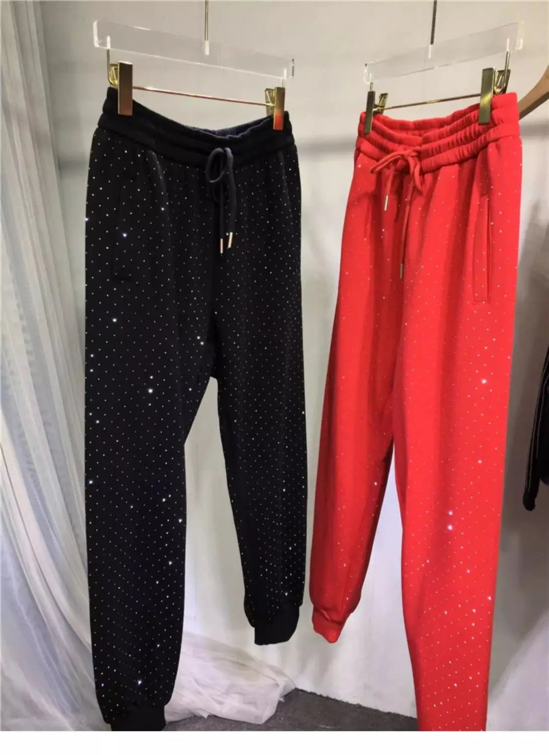 Plus Size L-4XL 150KG Women's Fleece Sweatpants 2024 New Red Diamond Stamping Harem Pants Autumn/winter Casual Female Trousers