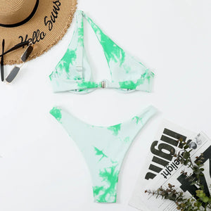 Sexy Micro Bikini 2024 Women Summer One Shoulder Neon High Cut Brazilian Bikini Set Push Up Swimming Suit Swimsuit