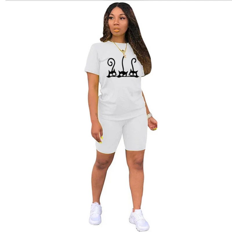 Women's Tracksuit T-Shirts Suit Short Sets for Women 2 Pieces Daily Casual 2024 Jogging Summer Sports Outfit Legging Matching