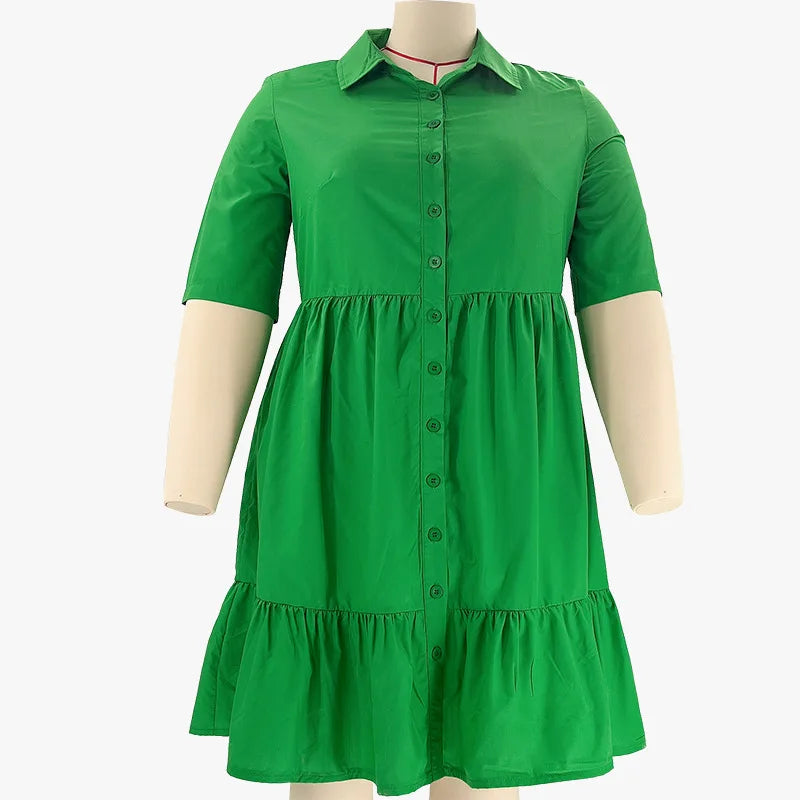 Wmstar Plus Size Summer Dresses Women's Clothing Solid Elegant Casual Cute Ball Gown Shirts Mini Dress Wholesale Dropshipping