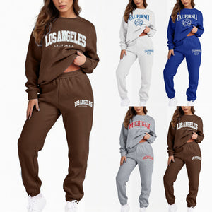 Women'S Two Piece Sweatsuit Long Sleeve Crew Neck Tracksuit Jogger Pants Set With Pockets Printed Loose Sports Sweatshirt