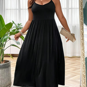 2024 AliExpress Europe and America Plus Size Women's Cross border Summer New Product V-neck Sling Solid Color Dress