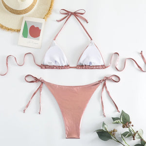 Sexy Brozing Gold Bikinis Sets Women Push Up Micro Bikini Swimsuit 2024 Brazilian Beach Bathing Suit Tie Side Triangle Swimwear