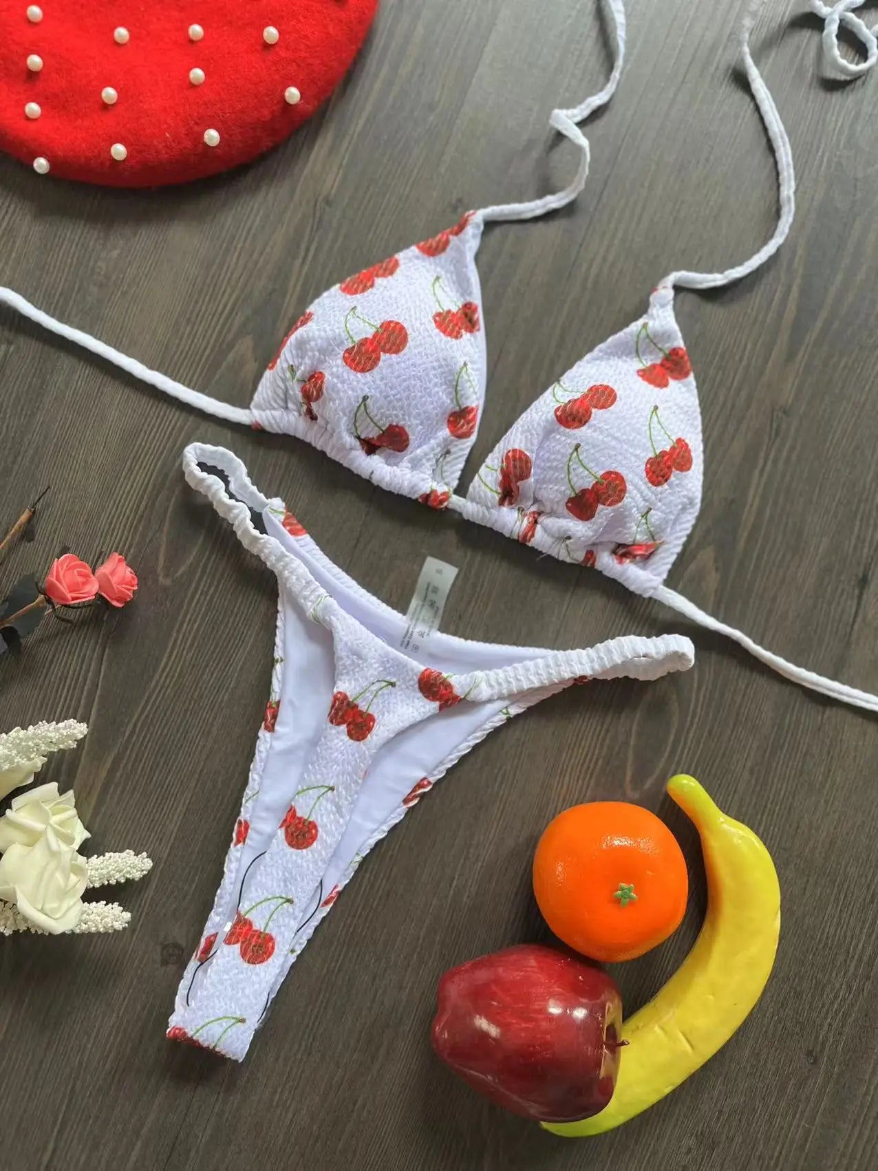 Swimwear Women Cute  Cherry Print Brazilian Thong Bikini Set Sexy Thong Swimsuit Two Pieces Bathing Suit Women 2023 Beach Wear