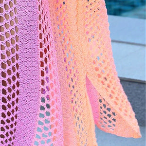 Fashion Hole Beach Cover Ups for Bikini Women Summer Outfit Sundress Sexy Hollow Out Pink Swim Wear Fishnet Split Tunic Pool New