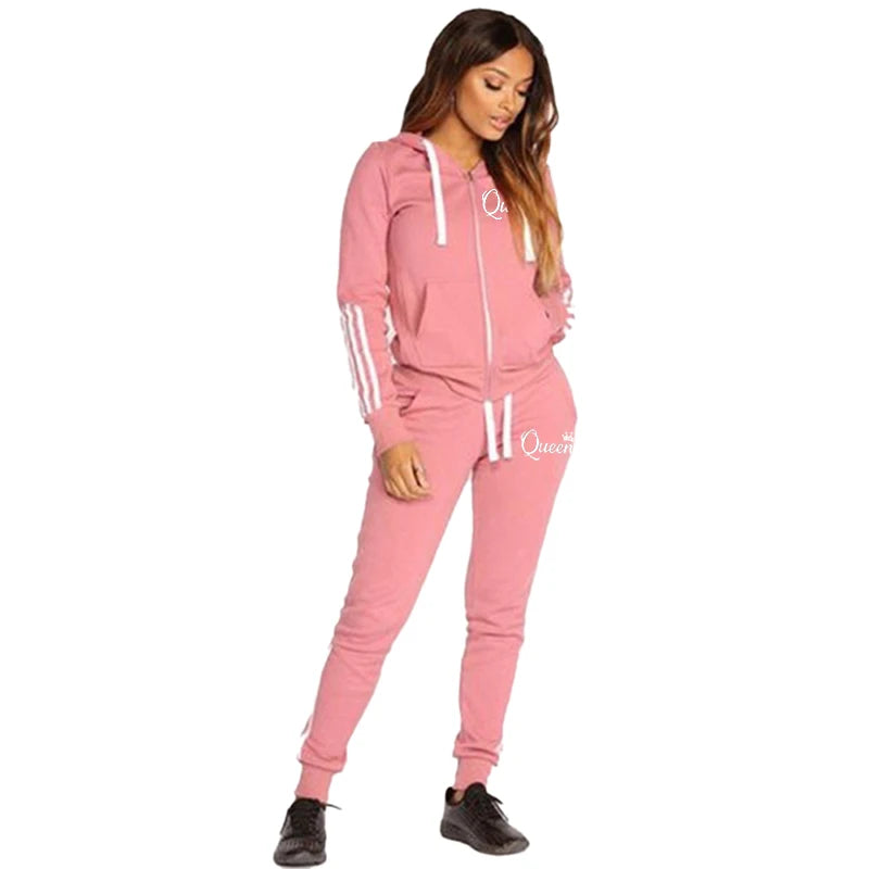 Fashion Casual Sweatsuits for Women Two Pice Set Tracksuit Jogging Suit Zipper Long Hoodies Running Sportswear High Street Pant