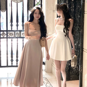 2024 Summer Solid Midi Dress Women French Elegant Holiday Party Dresses A-line Prom Robe Wedding Vestidos Ladies Clothes New