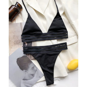 New Sexy Halter Ribbed Female Swimsuit High Waist Bikini Women Swimwear Two-pieces Bikini set Bather Bathing Suit Swim V3064